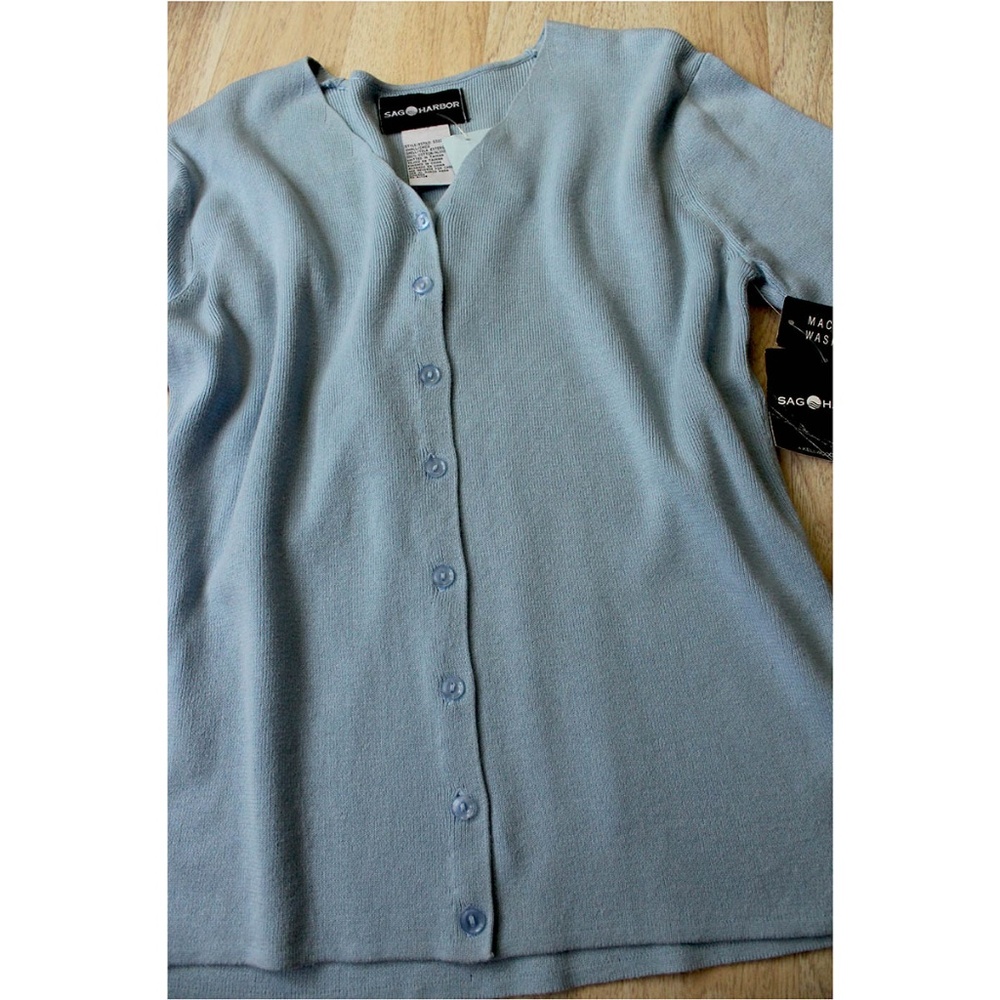Blue Ribbed Stretch Knit Cardigan or Top NWT - Picture 3 of 7